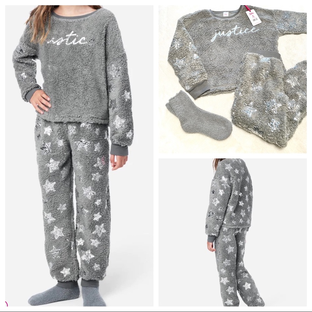 New Girl’s 3PC Justice MADE OF STARS Faux Sherpa Pajama/Lounge Set
